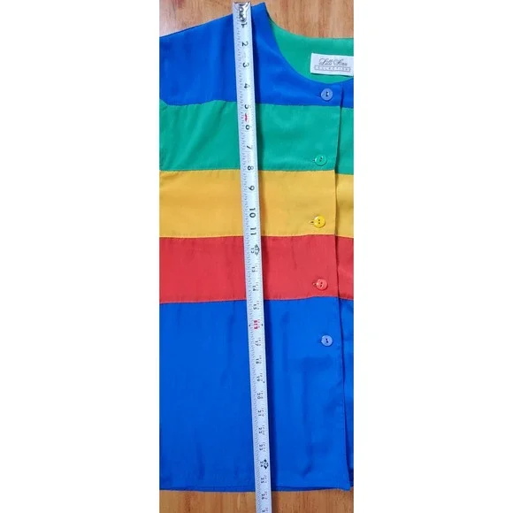 Vintage Lilli Ann Rainbow‎ Striped Button Long Sleeve Blouse Union Maximalist - Picture 8 of 9